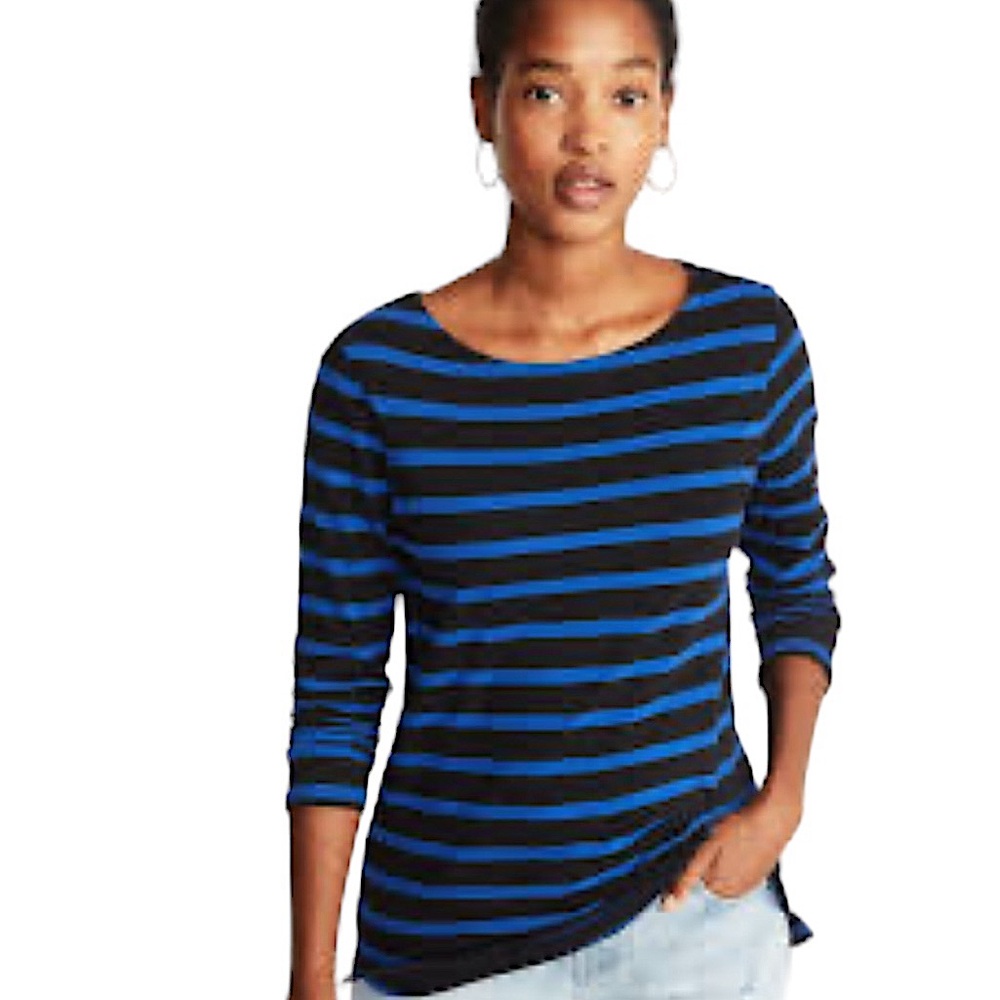 OLD NAVY: Relaxed Mariner-Stripe Blue & Black Tee for Women -Size Large